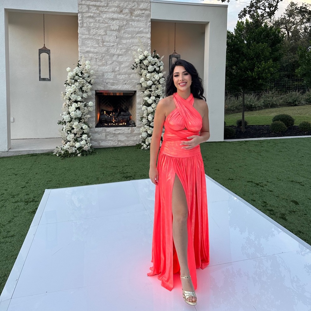 Bronx and Banco Florence Halterneck Metallic Coral Gown